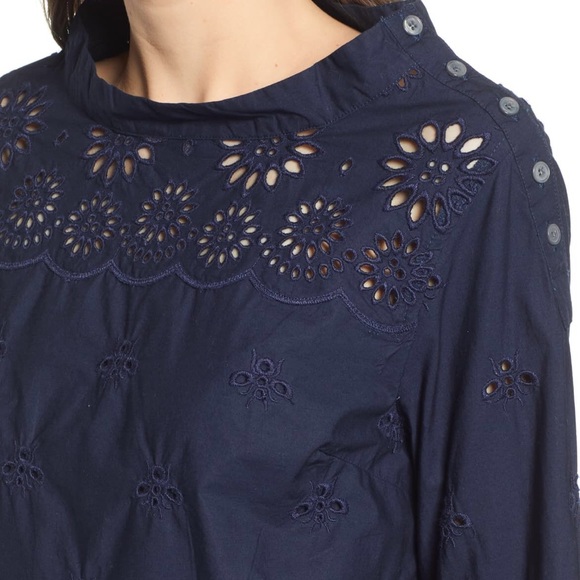 J. Crew NWT Scalloped eyelet funnelneck top - Picture 2 of 14